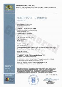 Zertifikat Certificate Toyota Landcruiser GXR Certifications