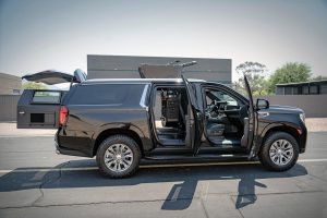 Side view of armored GMC SUV