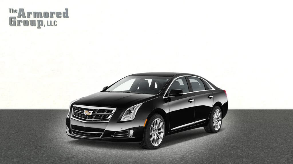 TAG Picture of black armored Cadillac XTS sedan with 7-inch stretch