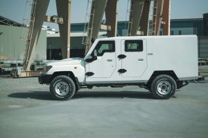 Side view of armored toyota truck