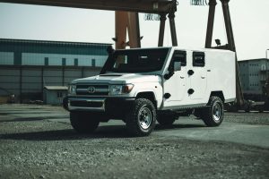 Outdoor shot of armored truck