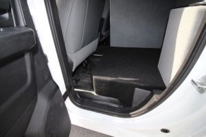 TAG Armored Dodge Ram 1500 Back Seat Door Open Driver Side Seat Folded Back View Bullet Proof Wall