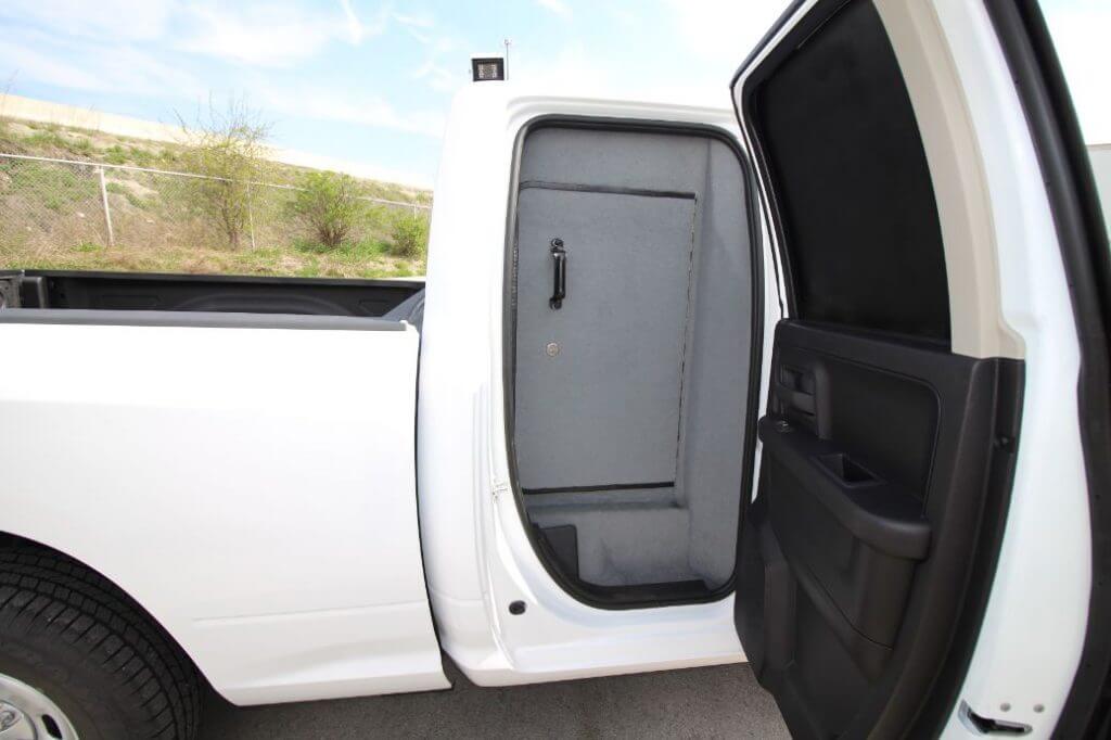 TAG Armored Dodge Ram 1500 Added Bullet Proof Wall Inside Back Seat Door Side View