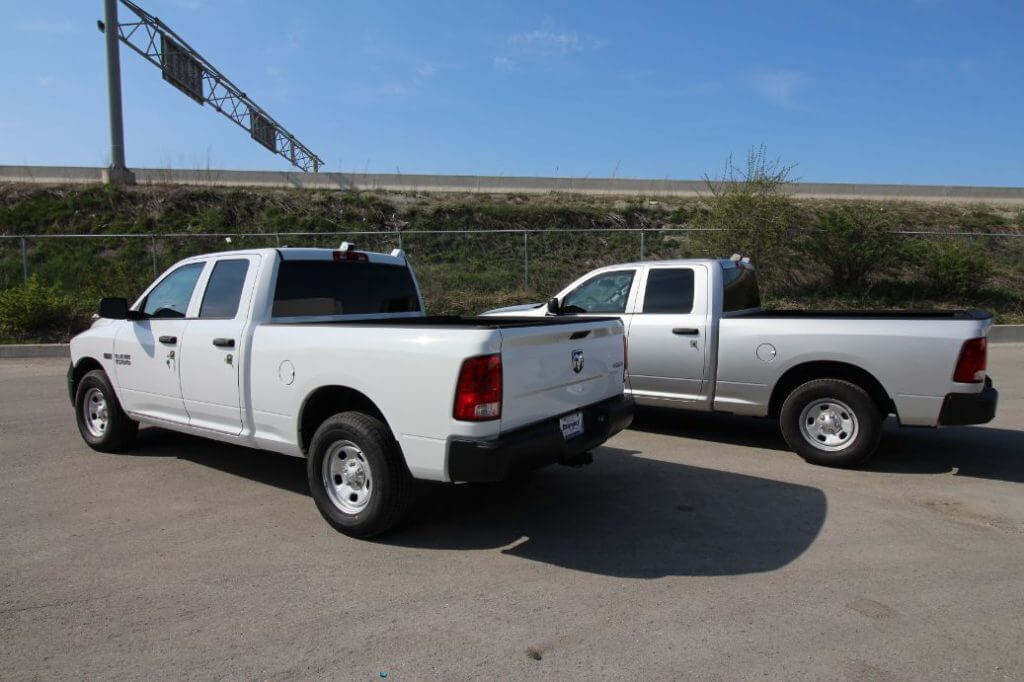 TAG Armored Dodge Ram 1500 Two Trucks Side Rear Corner Views