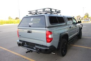 Back shot of armored toyota tundra