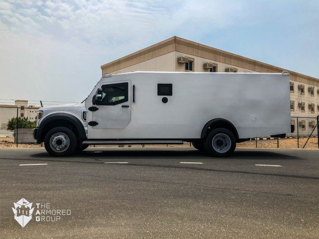 Side view of armored C I T vehicle