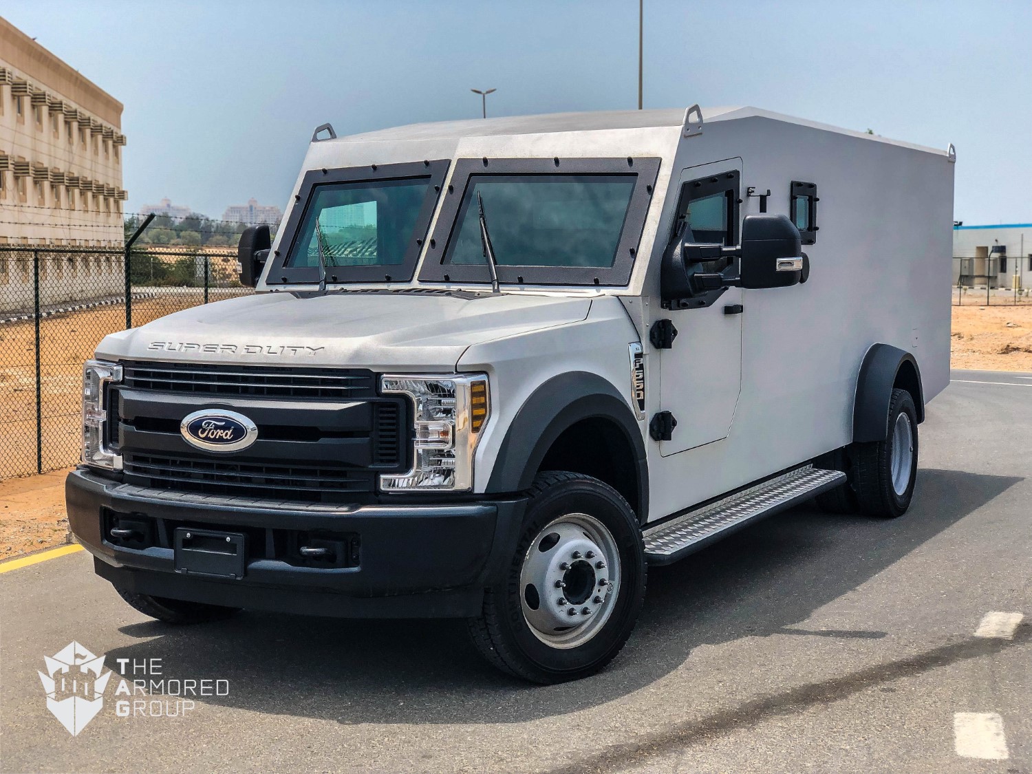 Front angle view of an armored cash in transit vehicle